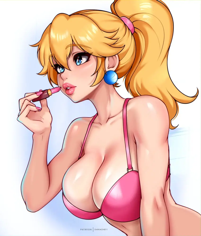 Image 1girls,big_breasts,breasts,female,female_only,highres,human,human_only,large_breasts,light-skinned_female,light_skin,shiny_skin,simple_background,solo,blue_eyes,bra,underwear,earrings,ponytail,cleavage,earring,eyebrows_visible_through_hair,jewelry,shiny,shoulders,solo_female,blonde_hair,lips,tied_hair,absurd_res,mario_(series),nintendo,makeup,lipstick,thick_lips,high_resolution,princess,princess_peach,video_game_character,detailed_eyes,plump_lips,human_female,big_lips,hair_tie,pink_bra,hair_tied,blue_earrings,human_focus,applying_lipstick,darkmoney1,lipstick_tube