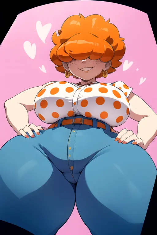 Image 1girls,big_breasts,breasts,female,looking_at_viewer,short_hair,red_head,thick_thighs,thighs,ai_generated,orange_hair,looking_down,:3,hair_over_eyes,looking_up,daidouji_(artist),ed_edd_n_eddy,kanker_sisters,lee_kanker,daidoujipv