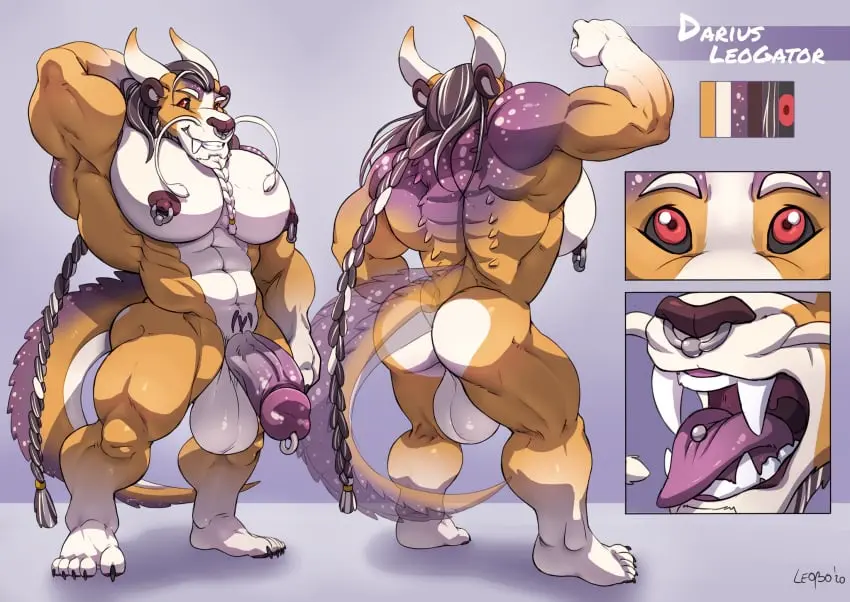 Image hi_res,nipples,solo,male,nude,penis,ass,humanoid_penis,muscular,muscular_male,teeth,balls,hair,anthro,piercing,genitals,mammal,muscular_anthro,pecs,horn,fangs,reptile,scalie,abs,humanoid_genitalia,hybrid,felid,braided_hair,lion,pantherine,facial_hair,backsack,2020,genital_piercing,penis_piercing,crocodilian,alligatorid,alligator,prince_albert_piercing,darius_leogator,leobo