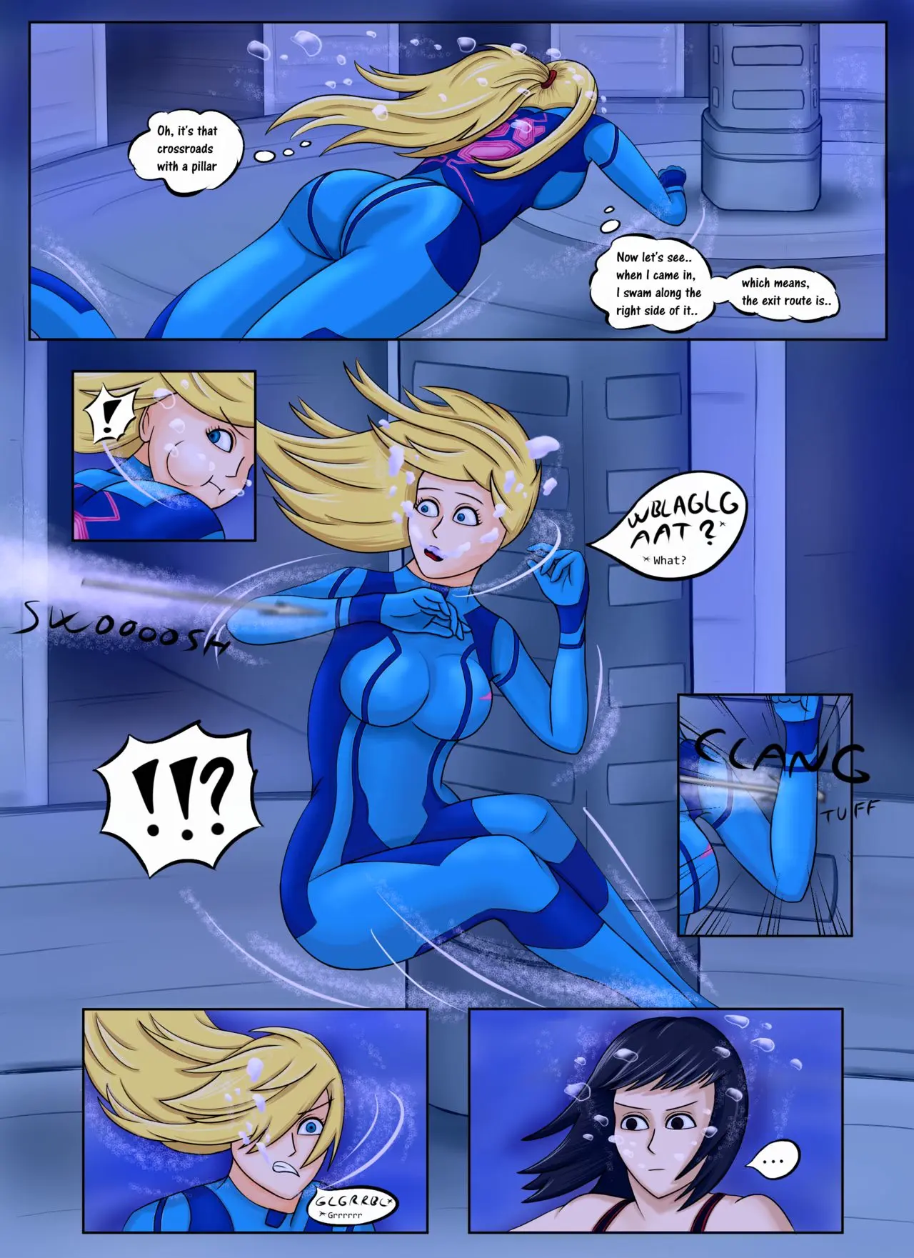 Image breasts,female,ass,comic,surprised,english_text,original_characters,metroid,samus_aran,underwater,air_bubbles,geldibson
