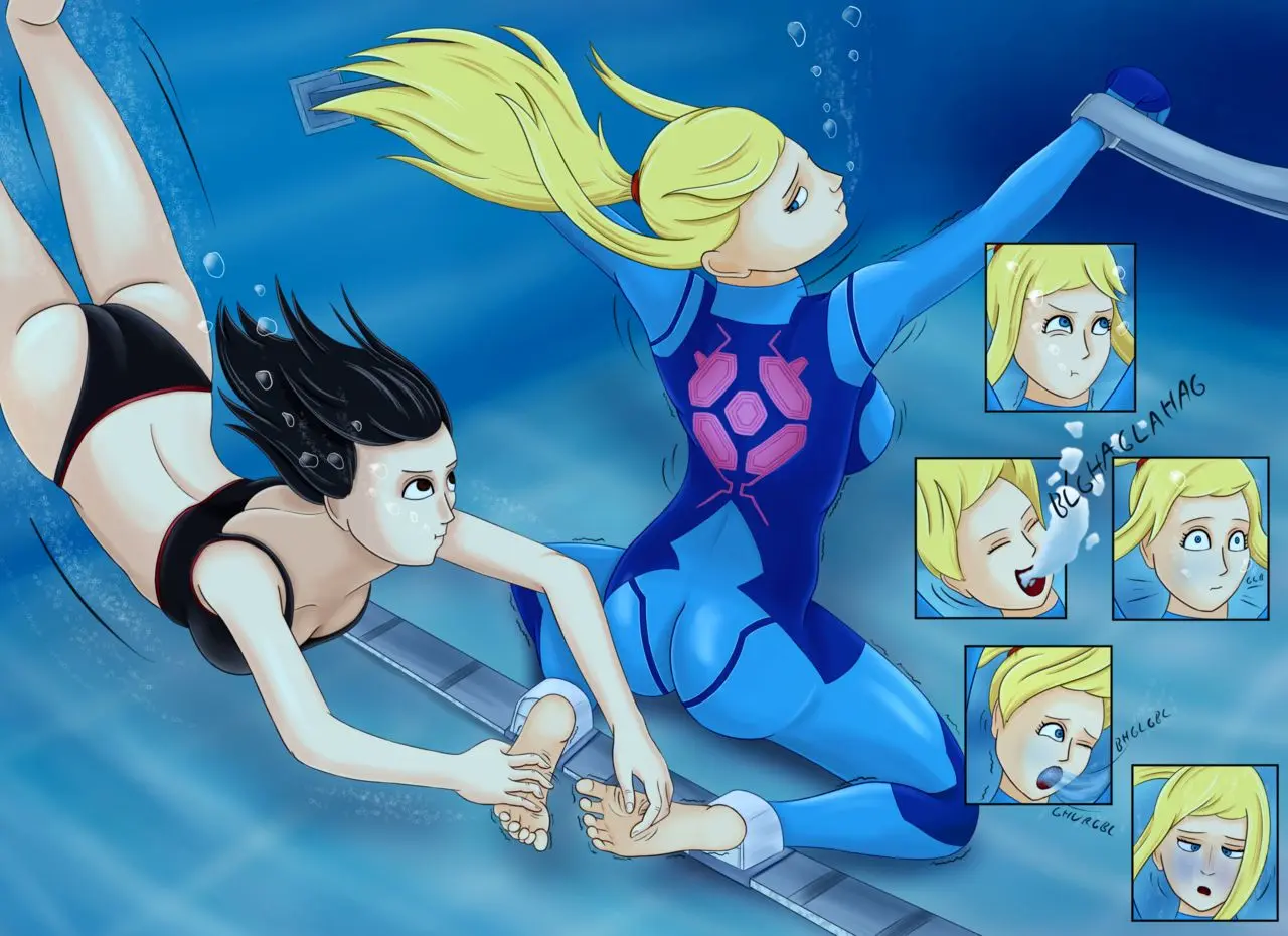 Image breasts,female,ass,feet,original_characters,metroid,samus_aran,laughing,underwater,drowning,tickling,air_bubbles,geldibson