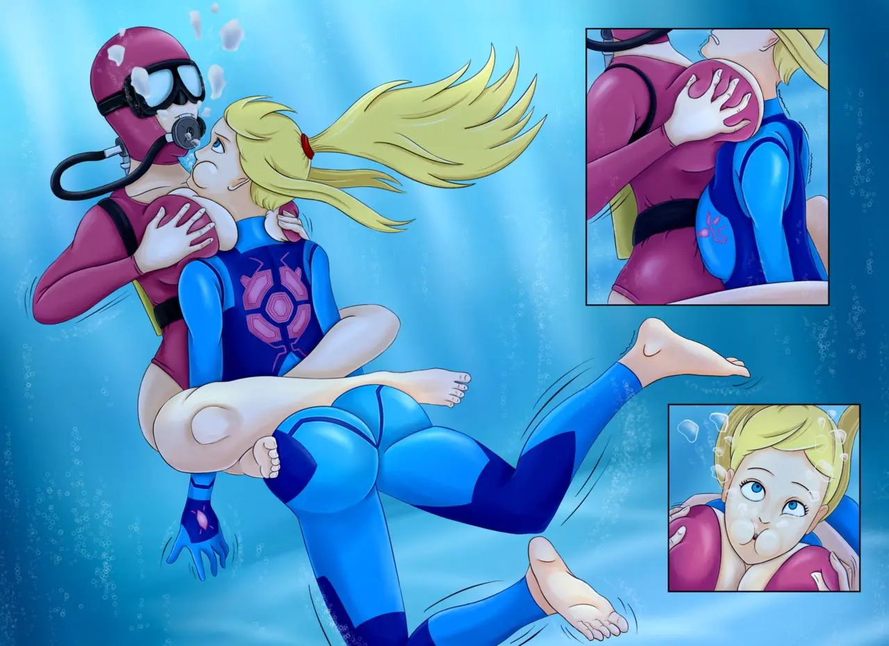 Image breasts,female,ass,original_characters,metroid,samus_aran,underwater,breast_smother,air_bubbles,scuba,geldibson