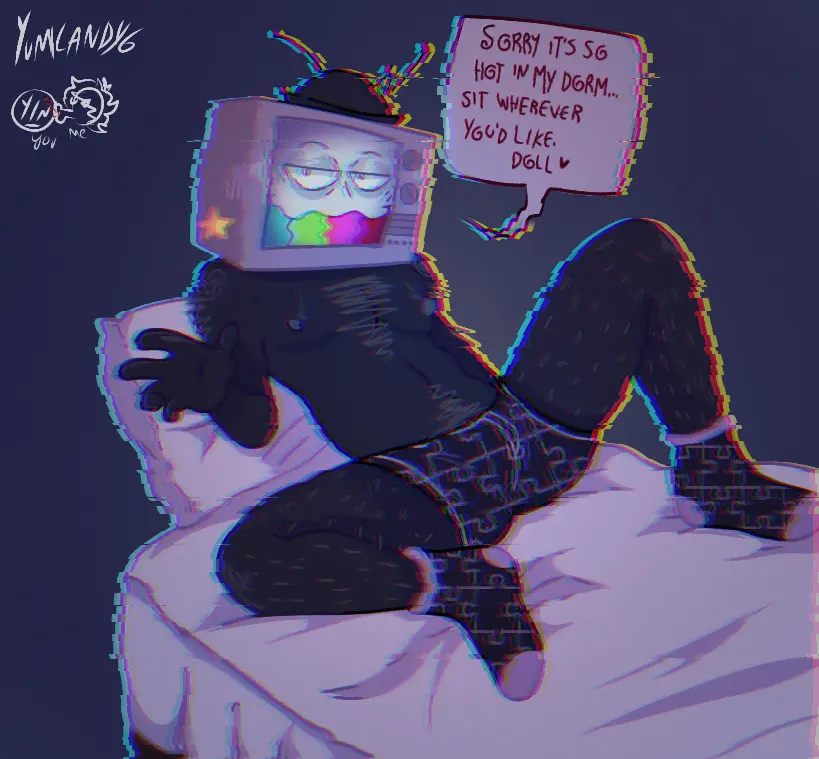 Image socks,text_box,non-human,toony,non-human_only,screen_face,hard_on,object_head,tv_head,tv,smg4,boy,mr._puzzles,mrpuzzle