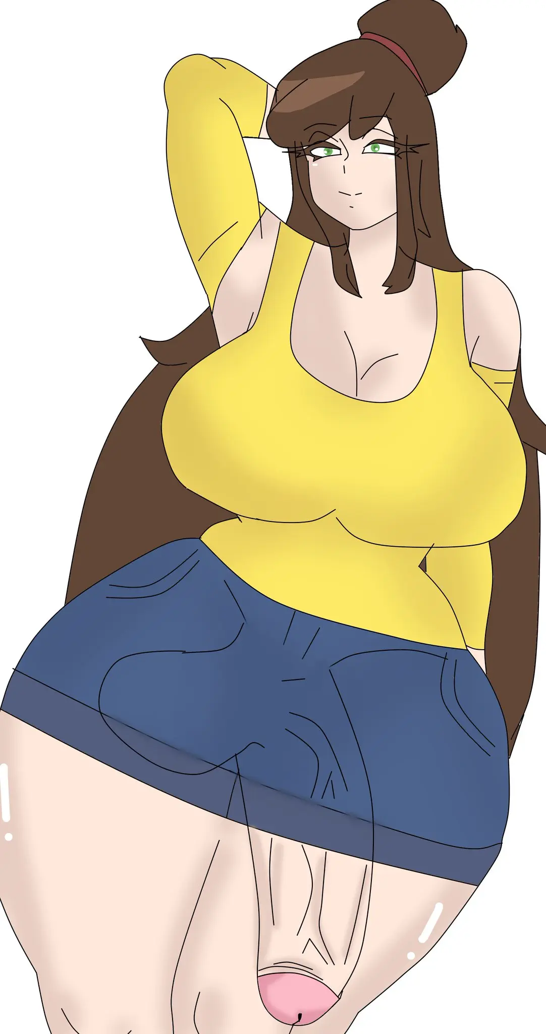 Image big_breasts,breasts,clothed,clothing,human,light_skin,long_hair,mostly_clothed,solo,standing,penis,thick_thighs,1futa,erection,futanari,intersex,light-skinned_futa,ponytail,wide_hips,balls,huge_cock,huge_breasts,veiny_penis,green_eyes,futa_only,brown_hair,cute,bulge,blue_jeans,casual_nudity,ineffective_clothing,hairbun,canon_futa,yellow_shirt,enpety5172,soft_nur,penis_exposed