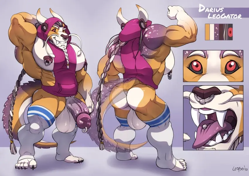 Image clothing,hi_res,nipples,solo,male,penis,ass,humanoid_penis,muscular,muscular_male,male_only,teeth,balls,hair,anthro,piercing,genitals,mammal,muscular_anthro,pecs,horn,fangs,reptile,scalie,abs,anthro_only,humanoid_genitalia,hoodie,hybrid,topwear,felid,braided_hair,lion,pantherine,facial_hair,backsack,2020,genital_piercing,penis_piercing,crocodilian,ineffective_clothing,alligatorid,alligator,prince_albert_piercing,darius_leogator,leobo