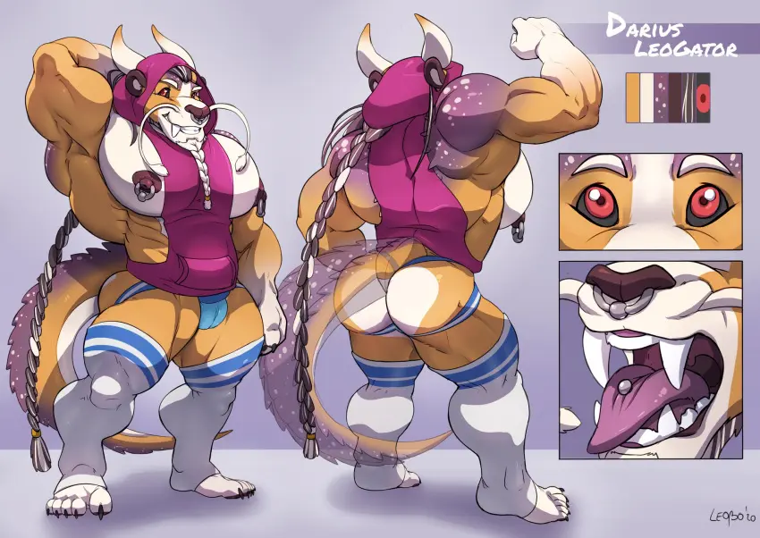 Image clothing,hi_res,nipples,solo,pussy,underwear,ass,intersex,muscular,teeth,hair,anthro,genitals,mammal,muscular_anthro,pecs,horn,fangs,reptile,scalie,cuntboy,abs,hoodie,hybrid,topwear,felid,braided_hair,lion,pantherine,facial_hair,2020,muscular_cuntboy,muscular_intersex,crocodilian,jockstrap,ineffective_clothing,alligatorid,alligator,darius_leogator,leobo