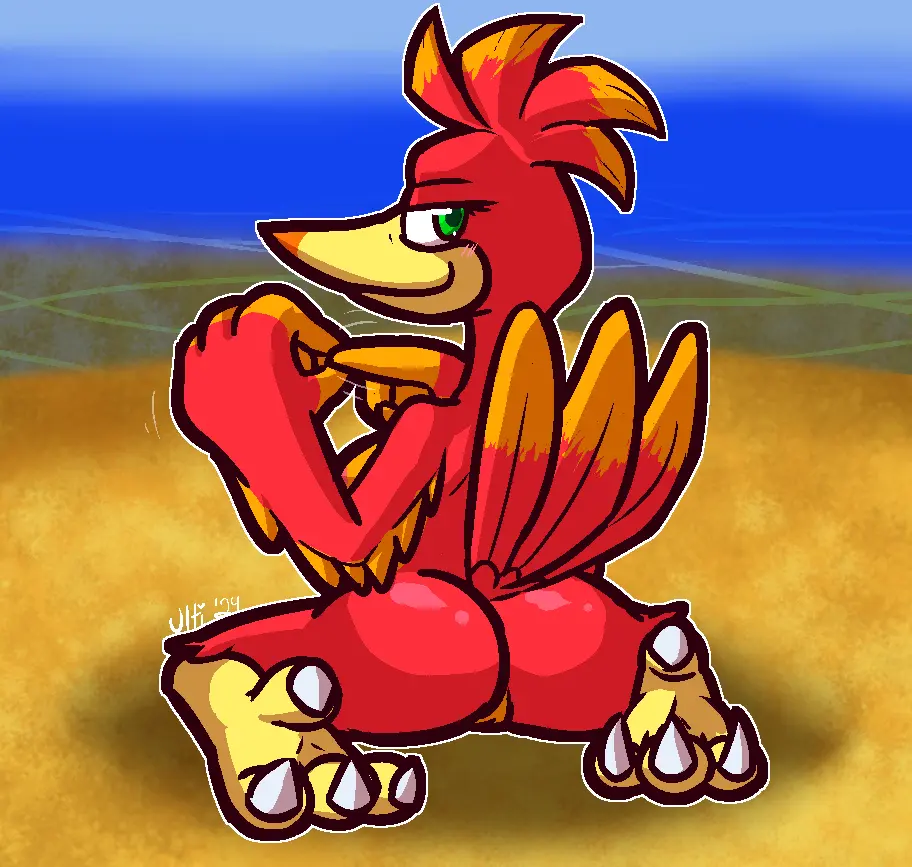 Image female,looking_at_viewer,nipples,smile,solo,nude,pussy,tail,ass,bedroom_eyes,big_butt,looking_back,seductive,beach,feet,pink_nipples,water,feathers,anthro,green_eyes,half-closed_eyes,genitals,claws,toe_claws,motion_lines,sand,orange_body,narrowed_eyes,2024,outside,4_fingers,avian,beak,fingers,toes,gesture,red_body,4_toes,suggestive,pupils,tail_feathers,white_claws,talons,sea,suggestive_gesture,banjo-kazooie,red_feathers,yellow_beak,sex_gesture,fingerless_(marking),ultilix,green_pupils,orange_feathers,orange_beak,kazooie,rareware,breegull