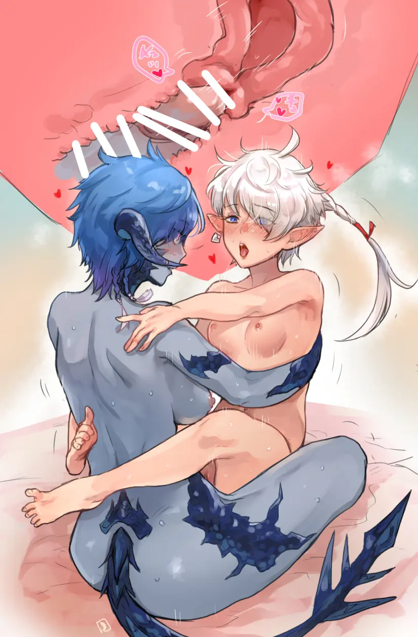 Image 1girls,breasts,female,light-skinned_female,light_skin,white_hair,blue_hair,nude,penis,short_hair,sweat,sex,1futa,duo,futa_on_female,futanari,humanoid,humanoid_penis,intersex,light-skinned_futa,cowgirl_position,size_difference,nude_female,text,completely_nude,elf,petite,pointy_ears,vaginal_penetration,happy_sex,censored,aroused,looking_pleasured,female_on_top,slim_waist,elf_ears,elf_female,final_fantasy_xiv,nude_futa,passionate,x-ray,blue_skin,futa_with_female,mature_futa,age_difference,cervix_kiss,lotus_position,variant,au_ra,alisaie_leveilleur,elezen,suspended_congress,aomushi_komushi