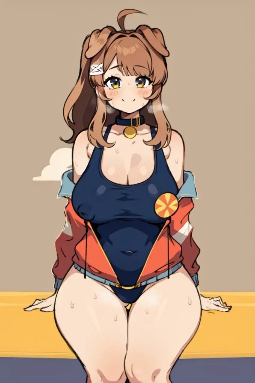 Image breasts,clothing,female,long_hair,nipples,ponytail,wide_hips,beach,virtual_youtuber,ai_generated,solo_female,hair,huge_breasts,vtuber,sitting,swimsuit,dog_ears,dog_girl,dressed,vtuberfanart,brown,latam_virtual_youtuber,ricochetk,lilybell_vt,oneeshi