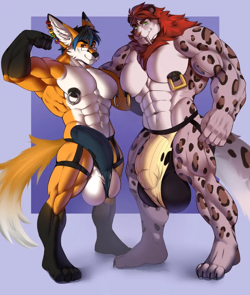 Image clothing,hi_res,nipples,male,penis,underwear,duo,erection,humanoid_penis,muscular,muscular_male,male_only,balls,anthro,piercing,absurd_res,pose,bulge,penis_outline,big_balls,2022,flaccid,canid,canine,genitals,mammal,muscular_anthro,pecs,ear_piercing,nipple_piercing,abs,anthro_only,genital_outline,humanoid_genitalia,fox,felid,detailed_bulge,wardrobe_malfunction,torn_clothing,mostly_nude,pantherine,nipple_ring,snow_leopard,ear_ring,ring_piercing,jockstrap,ineffective_clothing,luiixury_art,darius_(snowdarius),todd_(ttrf)