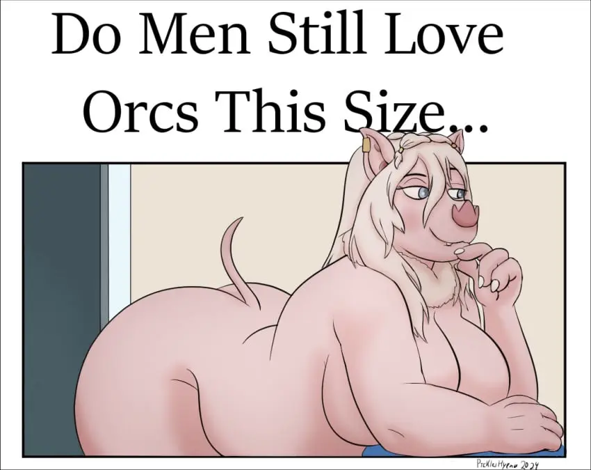 Image big_breasts,breasts,female,solo,nude,ass,big_butt,anthro,text,english_text,meme,orc,casual_nudity,dungeon_meshi,orc_female,pickles-hyena,leed_(dungeon_meshi),do_men_still_love_women_this_size,meme_caption