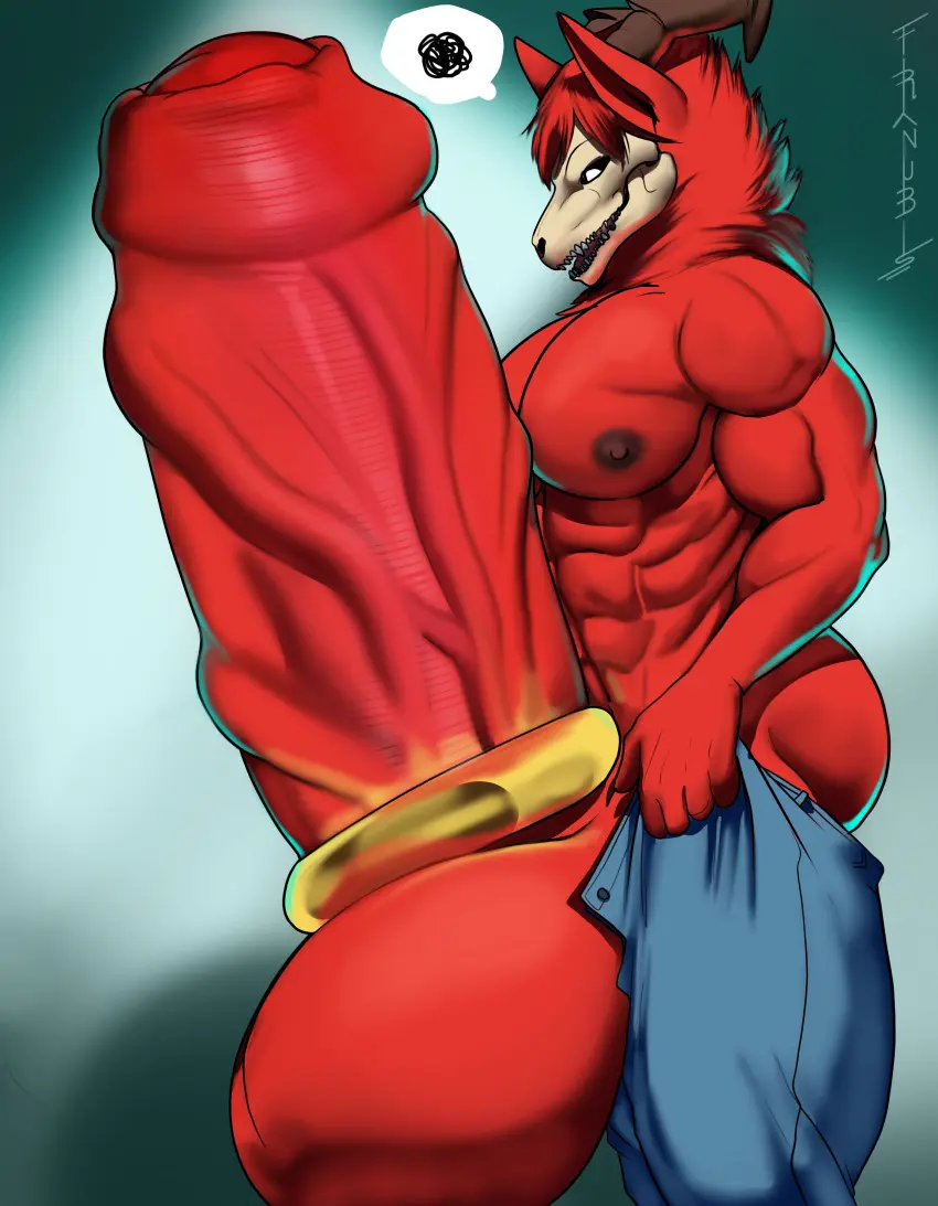 Image hi_res,solo,male,penis,humanoid,humanoid_penis,muscular,muscular_male,anthro,absurd_res,canid,canine,fur,genitals,mammal,humanoid_genitalia,hyper,skull,red_body,bone,skeleton,red_fur,red,franubis