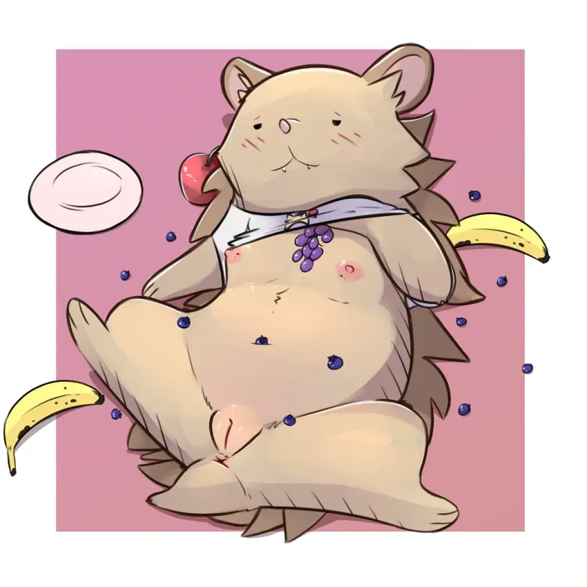 Image blush,breasts,clothed,clothing,female,hi_res,nipples,shirt,solo,pussy,small_breasts,teeth,anthro,anus,absurd_res,genitals,mammal,fangs,shirt_lift,2024,blush_lines,plant,topwear,pink_nose,clothing_lift,hedgehog,food,apple,fruit,eulipotyphlan,plate,grape,natural_habitat_shorts,banana,lisa_(natural_habitok),noodlestoat