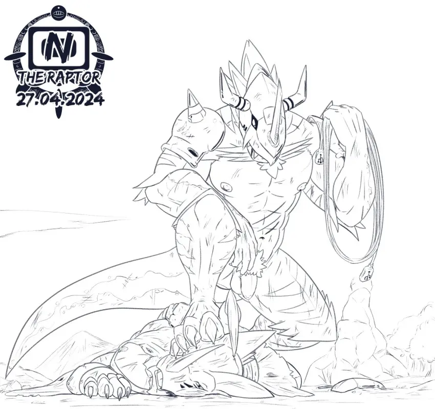 Image clothing,hi_res,male,penis,duo,male/male,headgear,balls,anthro,flaccid,genitals,scalie,scar,bandai_namco,digimon,digimon_(species),torn_clothing,armor,helmet,fight,wargreymon,after_fight,hackmon,wounded,battle_damage,raptornsfw
