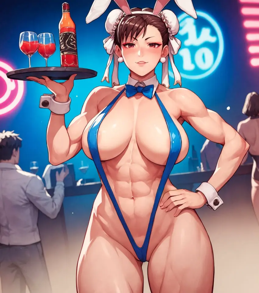 Image 1girls,big_breasts,blush,breasts,brown_eyes,clothed,clothing,female,female_only,hi_res,large_breasts,light-skinned_female,light_skin,looking_at_viewer,solo,short_hair,female_focus,thick_thighs,muscular,ai_generated,bare_shoulders,bare_thighs,color,solo_female,tagme,brown_hair,bunny_ears,fit,fit_female,abs,muscular_female,sling_bikini,areola_slip,muscles,capcom,chun-li,street_fighter,bare_legs,bare_arms,alex-schura,partially_visible_vulva,alex_schura