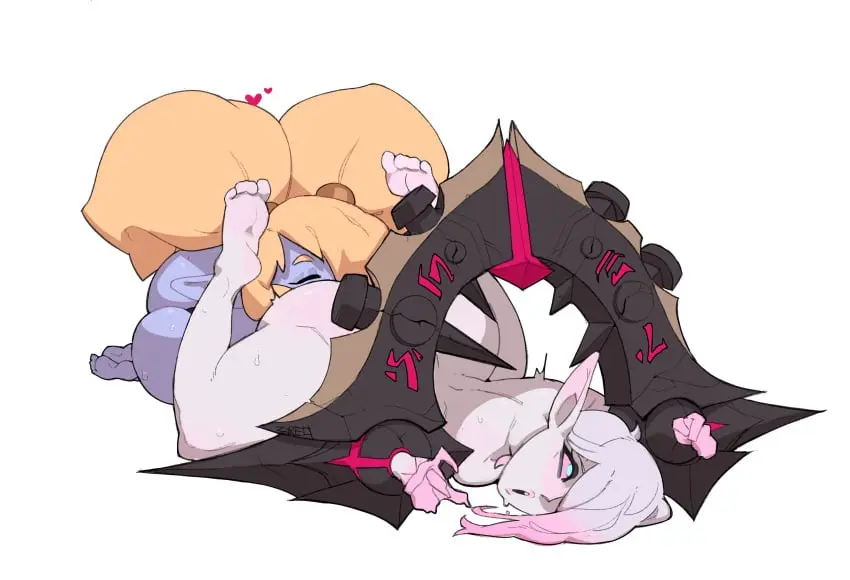 Image female,female_only,white_background,2girls,multiple_girls,nude,bubble_ass,bubble_butt,female_focus,blonde_hair,pointy_ears,yuri,female/female,league_of_legends,poppy,yordle,briar_(league_of_legends),riot_games,zyreo