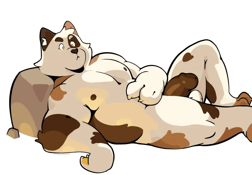 Image hi_res,solo,male,penis,solo_focus,anthro,fur,genitals,mammal,white_body,solo_male,brown_fur,brown_body,white_fur,felid,casual_nudity,brown_penis,reclining,casual_exposure,keesh