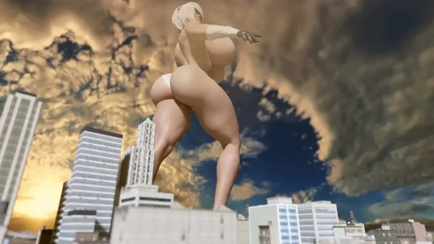 Image 1girls, big_breasts, breasts, female, female_only, underwear, ass, big_ass, big_butt, female_focus, voluptuous, from_behind, from_behind_position, voluptuous_female, 3d, topless, 3d_(artwork), topless_female, giantess, robot, robot_girl, robot_humanoid, city, nier:_automata, yorha_2b, android, android_girl, nier, 2017, nier_(series), endlessrain0110