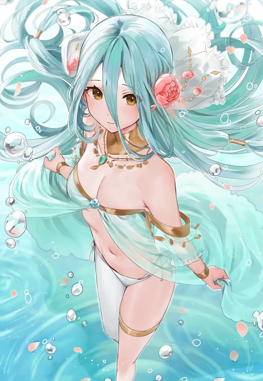 Image 1girls,breasts,female,female_only,hair_ornament,highres,long_hair,looking_at_viewer,solo,very_long_hair,blue_hair,navel,yellow_eyes,panties,underwear,small_breasts,water,cleavage,gem,jewelry,midriff,from_above,nintendo,hair_between_eyes,closed_mouth,white_panties,flower,hair_flower,fire_emblem,fire_emblem_fates,looking_up,bubble,azura_(fire_emblem),asymmetrical_legwear,light_smile,air_bubble,haru_(nakajou-28)