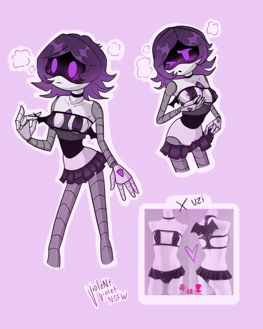 Image blush,breasts,clothed,female,female_only,nipples,solo,small_breasts,areola,embarrassed,text,tagme,purple_eyes,purple_hair,cute,teasing,embarrassed_female,robot,robot_girl,drone,murder_drones,uzi_(murder_drones),embarrassed_nude_female,enf,violentvioletnsfw