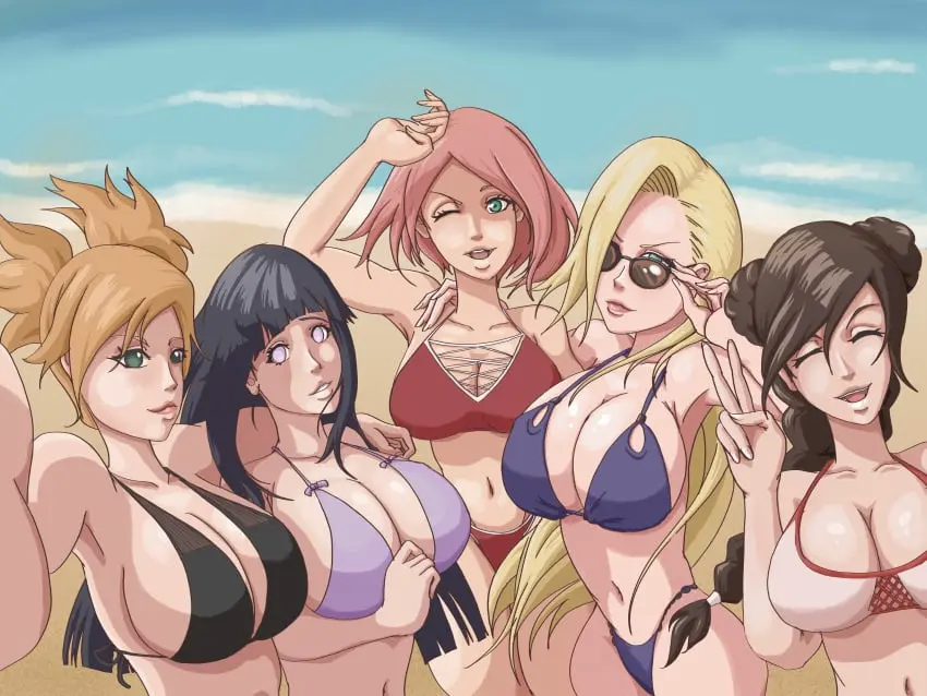 Image breasts,female,female_only,human,large_breasts,looking_at_viewer,black_hair,blue_eyes,multiple_girls,bikini,voluptuous,beach,cleavage,huge_breasts,pink_hair,blonde_hair,green_eyes,brown_hair,closed_eyes,twintails,naruto,naruto_(series),sakura_haruno,hyuuga_hinata,sunglasses,looking_over_eyewear,looking_over_glasses,looking_over_sunglasses,tinted_eyewear,hair_buns,seaside,5girls,adjusting_glasses,ino_yamanaka,temari,tenten,adjusting_eyewear,adjusting_sunglasses,brown-tinted_eyewear,wanderagro893,lavender_eyes