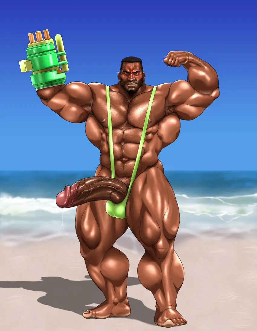 Image solo,male,penis,sweat,big_penis,erection,muscular,armpits,male_only,yaoi,balls,bara,final_fantasy,final_fantasy_vii,sweating,solo_male,boner,beard,muscles,facial_hair,armpit_hair,armpit,barret_wallace,flexing,banana_hammock,green_mankini,mankini,penis_exposed_on_mankini,hitenmaru