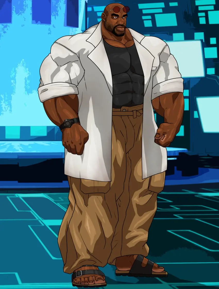 Image clothing,solo,male,penis,muscular,male_only,yaoi,balls,bara,bulge,flaccid,solo_male,fully_clothed,muscles,facial_hair,hitenmaru
