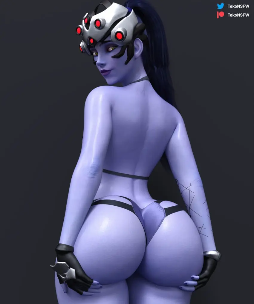 Image 1girls,female,female_only,long_hair,looking_at_viewer,smile,solo,standing,blue_hair,nude,panties,underwear,ass,big_ass,huge_ass,looking_back,thick_thighs,muscular,solo_female,from_behind,pose,3d,fit,fit_female,rear_view,bathroom,thong,muscular_female,grabbing_own_breast,overwatch,overwatch_2,blue_skin,widowmaker,viewed_from_behind,tekonsfw