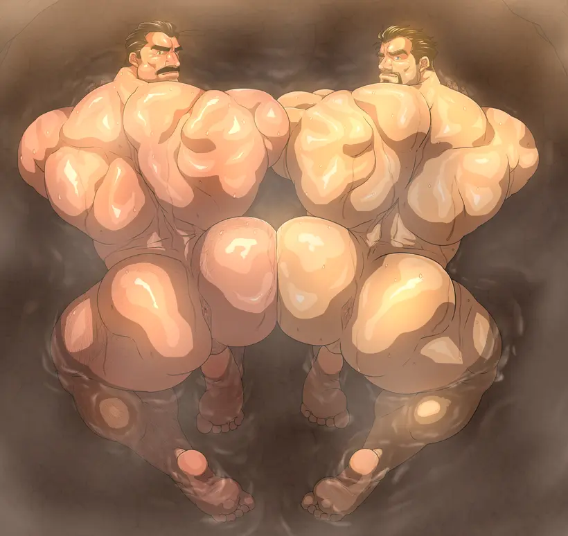 Image male,nude,penis,sweat,ass,muscular,on_hands_and_knees,male_only,yaoi,balls,gay,bara,sweating,beard,muscles,facial_hair,moustache,musk,hitenmaru