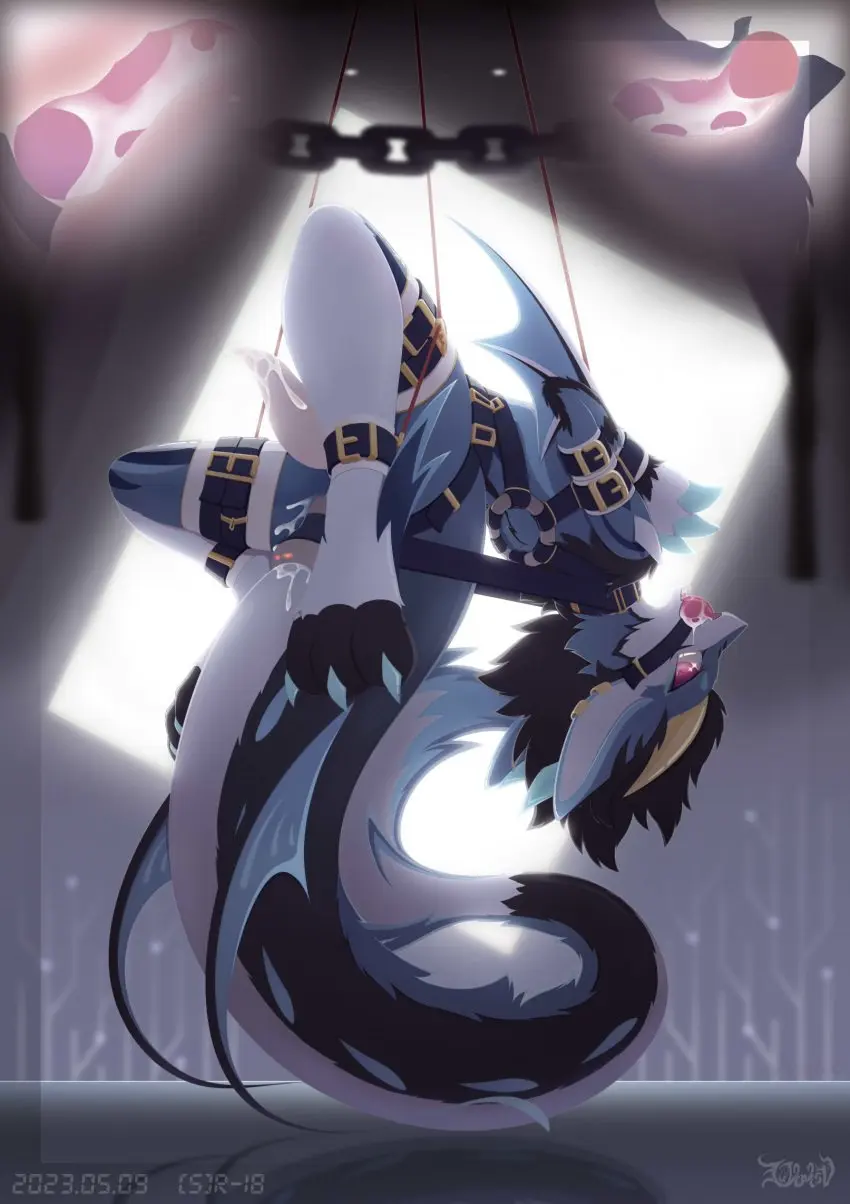 Image 2023,hi_res,looking_at_viewer,solo,cum,cum_in_mouth,male,nude,penis,tail,erection,feet,anal,anal_sex,male_only,anthro,cum_inside,piercing,pink_eyes,mythology,penetration,genital_fluids,collar,bodily_fluids,fur,genitals,sex_toy,claws,toe_claws,horn,ear_piercing,forced,submissive,bondage,glistening,biped,blue_body,fin,scalie,male_focus,cum_from_mouth,dated,signature,suspension,toes,leg_markings,markings,tuft,mythological_creature,dragon,mythological_scalie,chains,glistening_legs,furred_dragon,furred_scalie,ball_gag,bound,gag,gagged,light,recording,digitigrade,buttplug,buttplug_in_ass,buttplug_insertion,object_in_ass,plug_(sex_toy),plug_insertion,sex_toy_in_ass,sex_toy_insertion,internal,internal_anal,cum_on_penis,3_toes,full-length_portrait,portrait,rope,black_markings,socks_(marking),mane,tail_tuft,tapering_penis,harness,blue_claws,arms_tied,facial_tuft,lighting,big_tail,legs_tied,suspension_bondage,camera,cum_on_leg,glistening_eyes,tail_fin,alternate_version_at_source,cheek_tuft,yellow_horn,frogtied,white_inner_ear,cum_on_tail,backlighting,internal_oral,predicament_bondage,bent_backwards,18+_adults_only_sign,black_mane,elbow_fin,strapped_in_toy,frogtied_arms,bent_back,astat1ne,blue_toe_claws,arm_fins,black_toes,harness_ring,pink_ball_gag,uncomfortable_pose