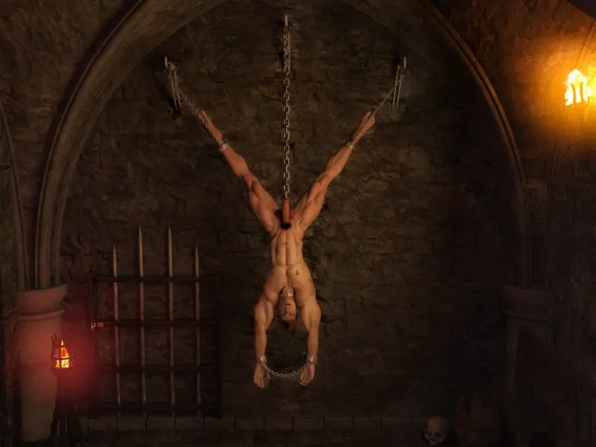 Image brown_eyes,solo,male,nude,muscular,male_only,tan_skin,solo_focus,nude_male,naked,original,original_character,restrained,3d_(artwork),legs_apart,torture,oc,tied_up,3d_model,male_focus,solo_male,nipple_piercing,naked_male,malesub,tan-skinned_male,chained_up,humiliated,barbarian,male_nudity,male_slave,brosfate,leoart,tortured,suspended_by_cock
