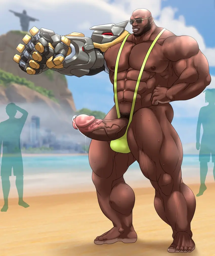 Image male,penis,sweat,big_penis,erection,dark-skinned_male,muscular,male_only,yaoi,balls,bara,precum,sweating,male_focus,boner,beard,sunglasses,overwatch,overwatch_2,muscles,facial_hair,banana_hammock,green_mankini,mankini,penis_exposed_on_mankini,doomfist,hitenmaru,lime_mankini