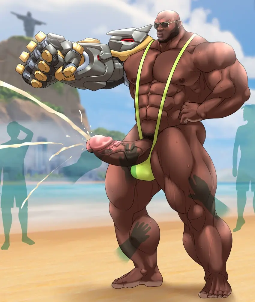 Image cum,male,penis,sweat,big_penis,erection,dark-skinned_male,muscular,male_only,yaoi,balls,bara,orgasm,sweating,male_focus,disembodied_hands,boner,beard,sunglasses,overwatch,overwatch_2,muscles,facial_hair,banana_hammock,green_mankini,mankini,penis_exposed_on_mankini,doomfist,hitenmaru,lime_mankini