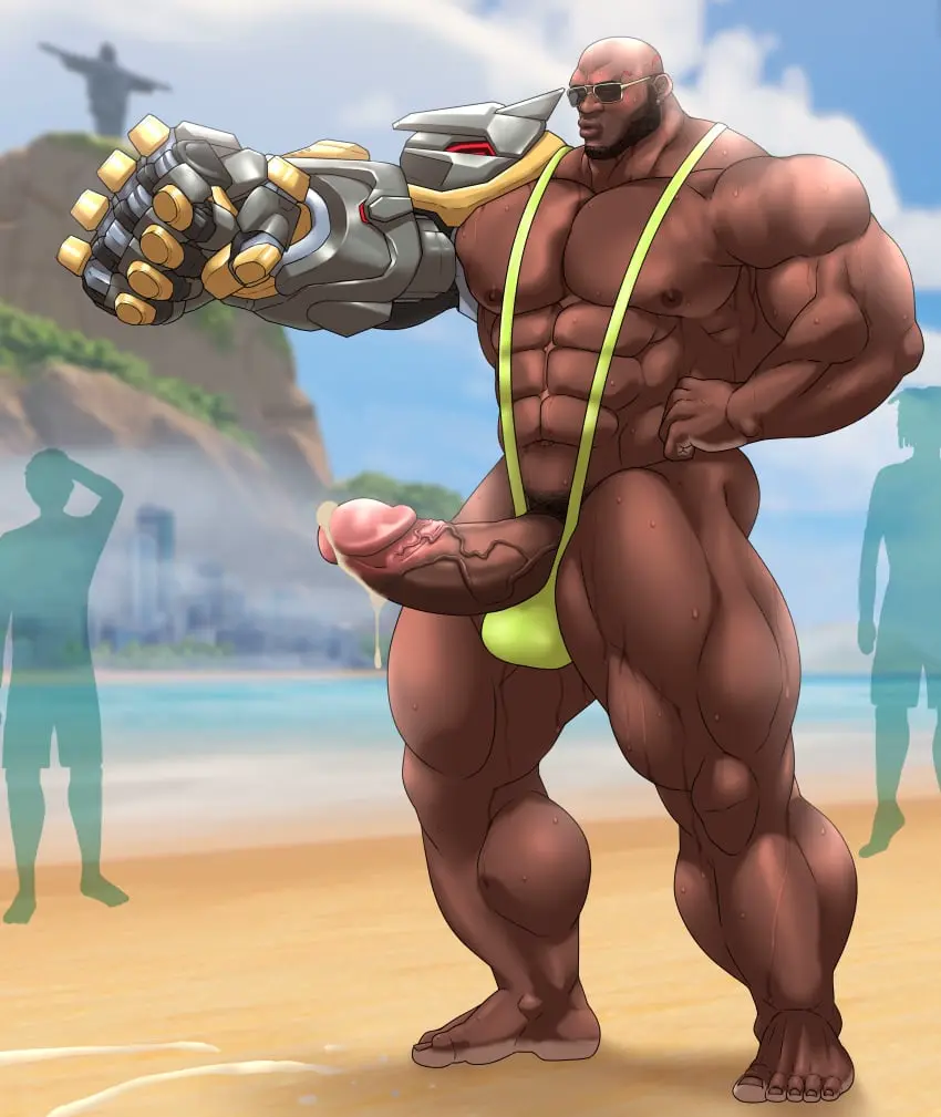 Image cum,male,penis,sweat,big_penis,erection,dark-skinned_male,muscular,male_only,yaoi,balls,bara,sweating,male_focus,boner,beard,sunglasses,overwatch,overwatch_2,muscles,facial_hair,after_orgasm,banana_hammock,green_mankini,mankini,penis_exposed_on_mankini,doomfist,hitenmaru,lime_mankini