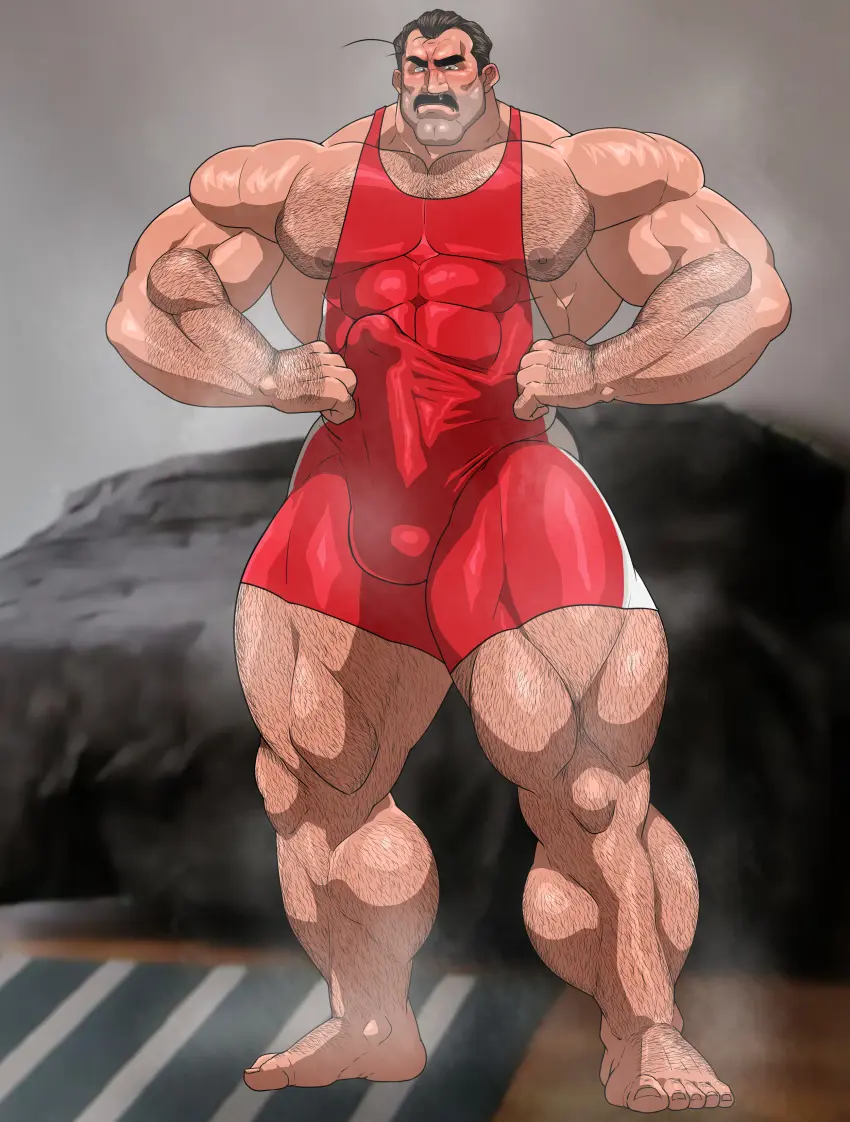 Image solo,male,penis,erection,muscular,male_only,yaoi,balls,bara,erection_under_clothes,solo_male,boner,muscles,facial_hair,body_hair,moustache,musk,singlet,hitenmaru