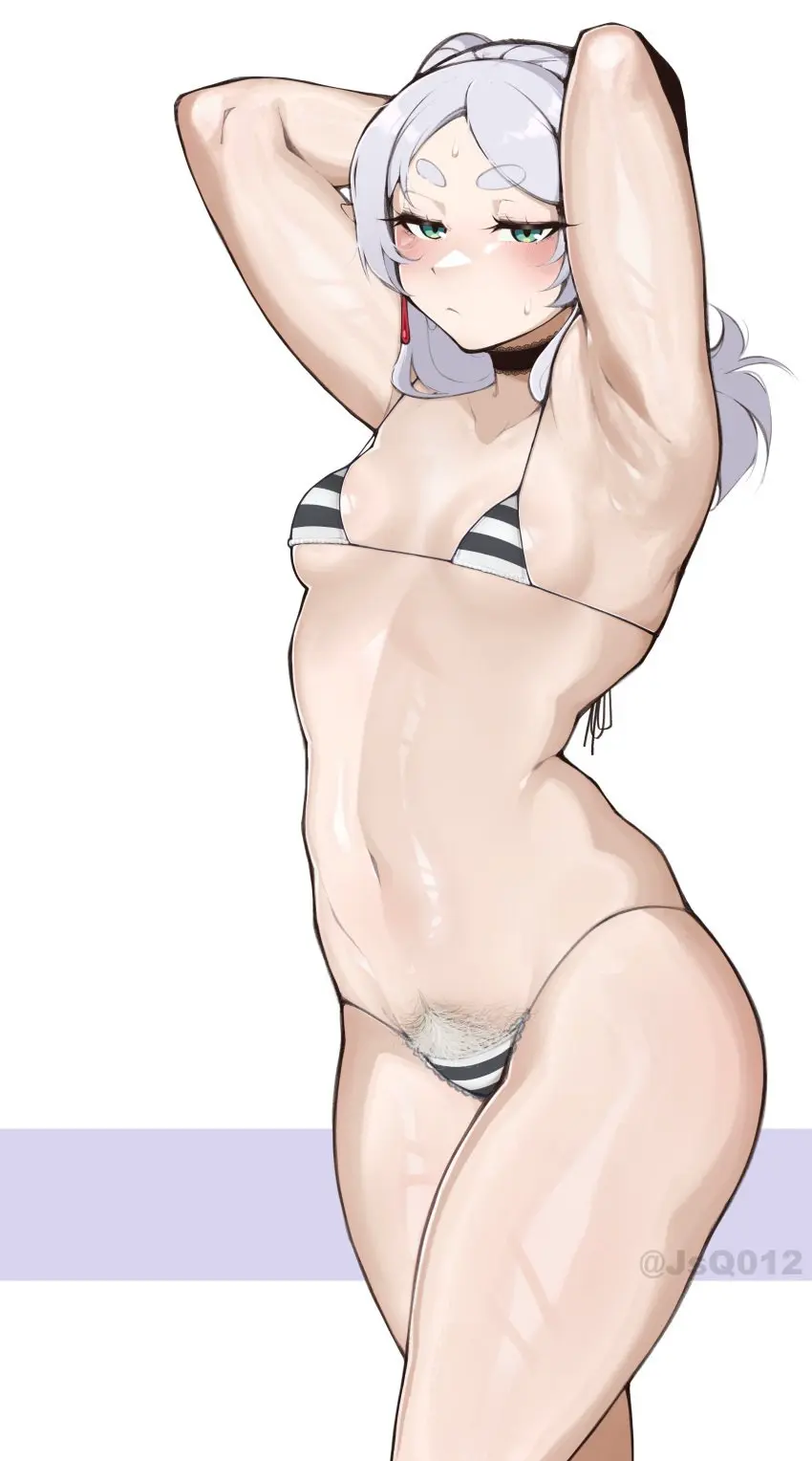 Image 1girls,breasts,female,female_only,long_hair,solo,underwear,female_focus,small_breasts,solo_female,solo_focus,green_eyes,pubic_hair,twintails,frieren,sousou_no_frieren,female_pubic_hair,hairy_pussy,silver_hair,pubic_hair_peek,jsq012,frieren_beyond_journey's_end