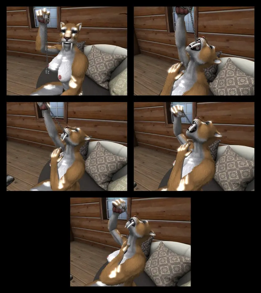 Image female, nipples, open_mouth, boobs, tits, teeth, white_teeth, naked, sharp_teeth, fangs, swallowing, feline, naked_female, lioness, hand_on_neck, padlock, sabertooth, second_life, chain, scenario, amani_the_shaman, no_gag_reflex, open_maw, pearly_whites, saberteeth, long_fangs, amani, metal_chain