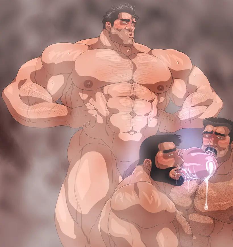 Image licking_penis,male,nude,penis,sweat,big_penis,erection,muscular,male_only,yaoi,balls,gay,bara,sweating,boner,beard,muscles,facial_hair,penis_growth,moustache,musk,hitenmaru