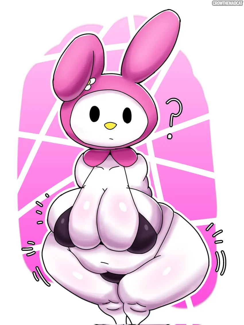 Image female,solo,bikini,thick_thighs,thighs,voluptuous,wide_hips,voluptuous_female,black_bikini,chubby,chubby_female,?,my_melody,onegai_my_melody,sanrio,yellow_nose,crowthemadcat,thedeathcrow05