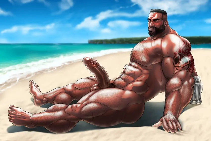 Image solo,male,nude,penis,sweat,big_penis,erection,muscular,male_only,yaoi,balls,sitting,bara,final_fantasy,final_fantasy_vii,sweating,solo_male,boner,beard,muscles,facial_hair,barret_wallace,dark_male_only,hitenmaru