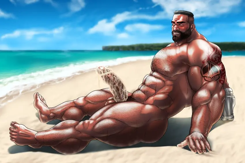 Image solo,cum,male,nude,penis,sweat,big_penis,erection,muscular,male_only,yaoi,balls,sitting,bara,final_fantasy,final_fantasy_vii,sweating,solo_male,boner,beard,muscles,facial_hair,cum_on_penis,barret_wallace,dark_male_only,hitenmaru