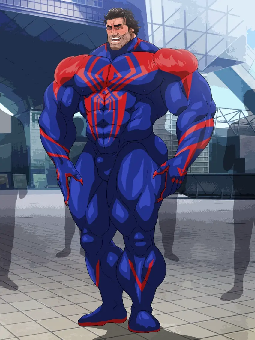 Image male,penis,muscular,male_only,yaoi,balls,bara,bulge,flaccid,muscles,marvel,marvel_comics,costume,spider-man_(series),miguel_o'hara,hitenmaru,spider-man_2099