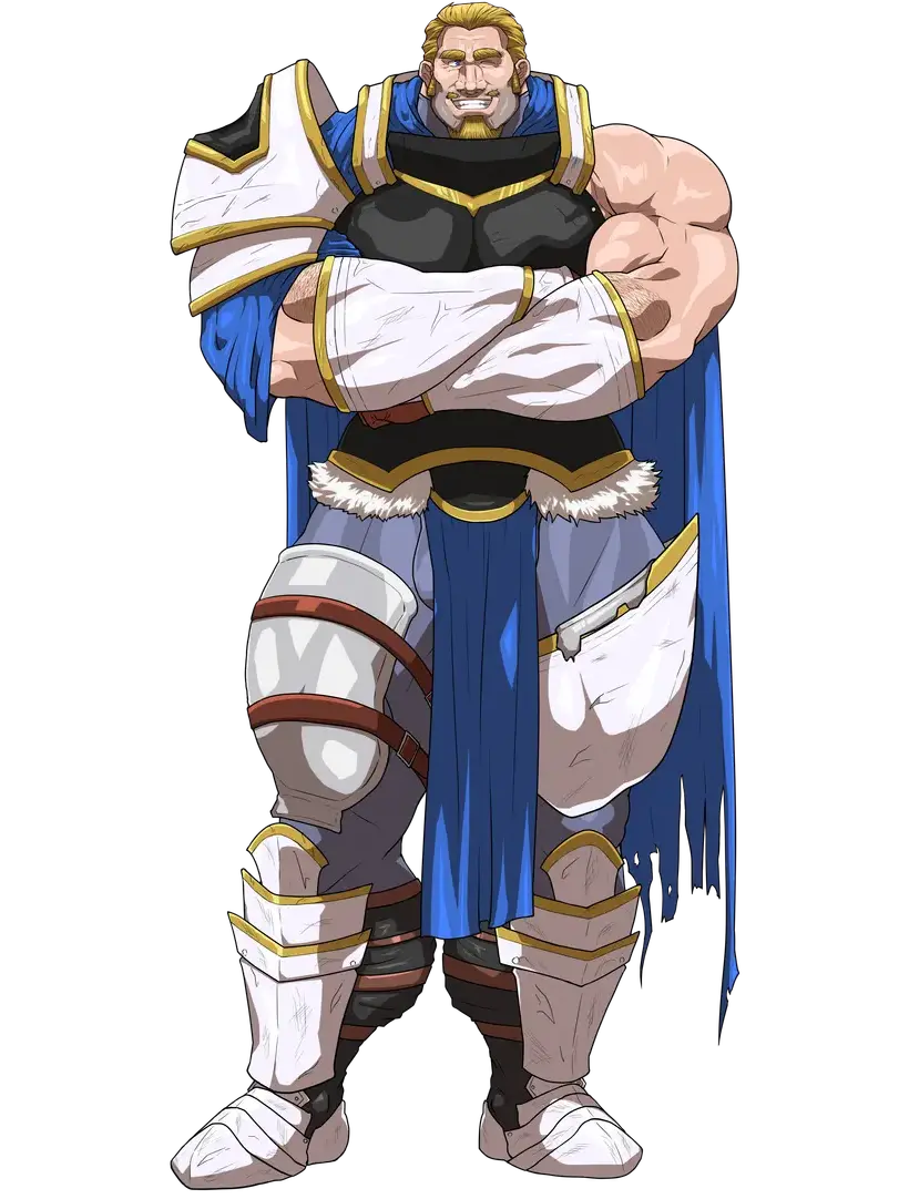 Image solo,male,penis,muscular,male_only,yaoi,balls,bara,solo_male,fully_clothed,crossed_arms,muscles,armor,facial_hair,hitenmaru