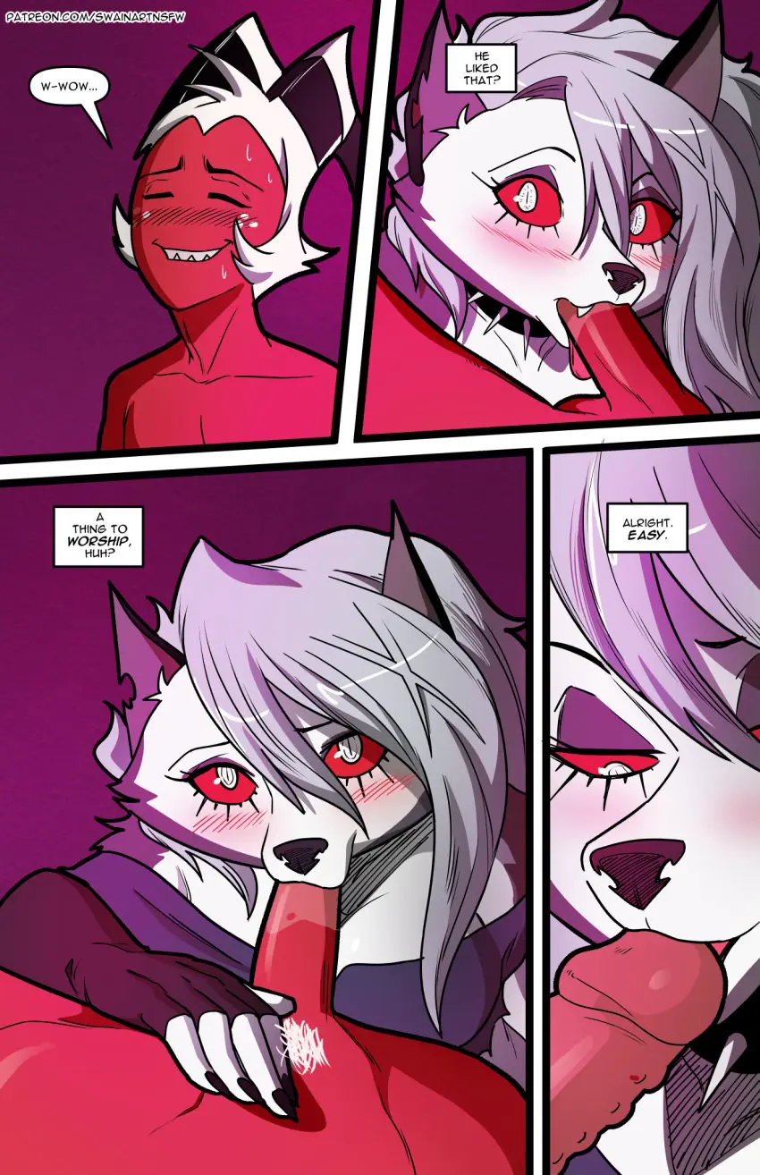Image blush,breasts,clothed,clothing,female,hi_res,shirt,smile,white_hair,gloves,male,nude,oral,penis,tongue_out,tongue,sex,duo,erection,fellatio,humanoid,humanoid_penis,teeth,hair,male/female,anthro,text,mythology,demon,closed_eyes,looking_pleasured,blowjob,comic,bedroom,bodily_fluids,canid,canine,fur,genitals,grey_body,grey_fur,mammal,multicolored_body,multicolored_fur,two_tone_body,two_tone_fur,dialogue,claws,horn,looking_at_another,fangs,bottomless,foreskin,uncircumcised,english_text,5_fingers,black_nose,oral_penetration,red_skin,2024,white_body,fingerless_gloves,fingers,humanoid_genitalia,bottomless_female,penile,mythological_canine,mythological_creature,canid_demon,hellhound,helluva_boss,loona_(helluva_boss),topwear,handwear,white_fur,pubes,silver_hair,red_body,url,crop_top,white_eyes,humanoid_on_anthro,nude_humanoid,cock_worship,red_sclera,imp,clothed_anthro,penis_in_mouth,tongue_out_blowjob,bottomless_anthro,moxxie_(helluva_boss),swain_(artist)