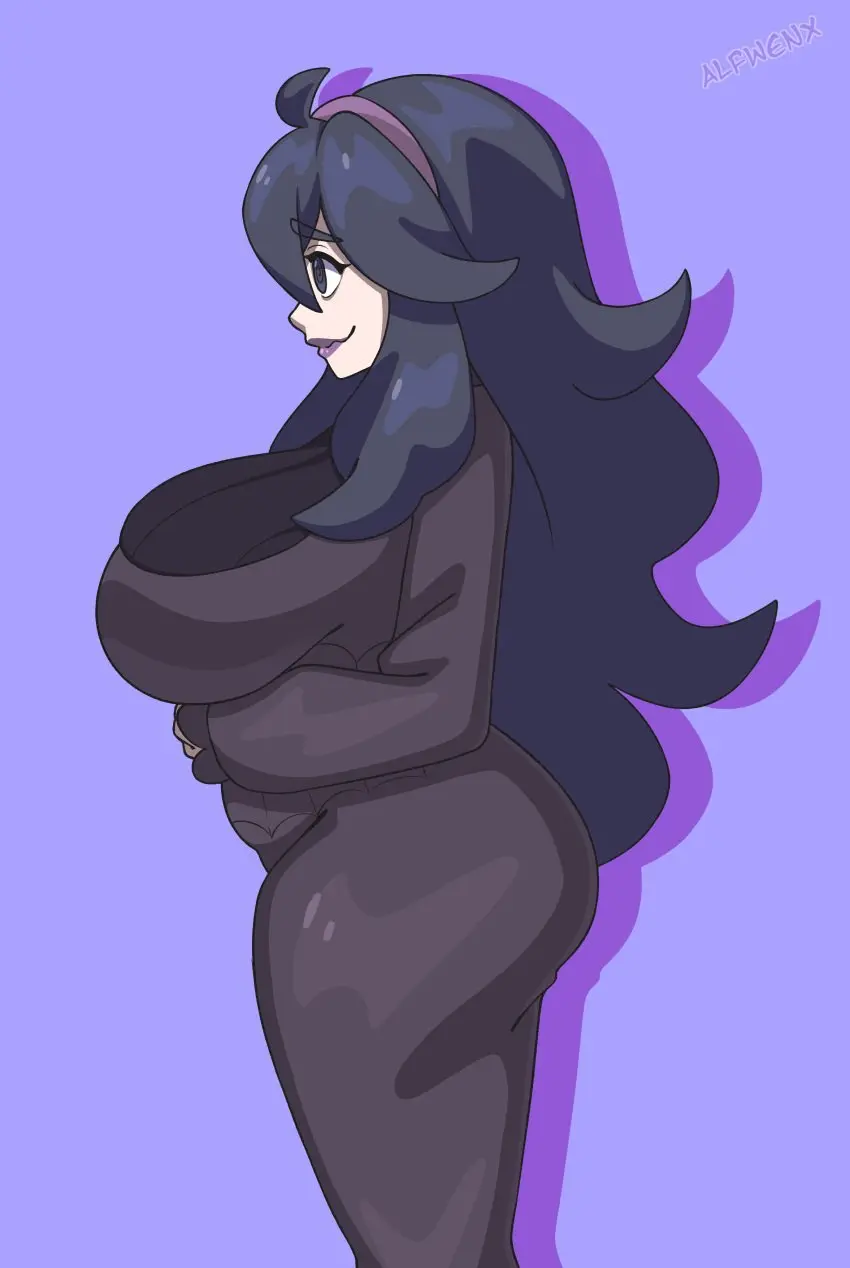 Image 1girls,breasts,clothed,female,light-skinned_female,light_skin,long_hair,simple_background,pokemon,ass,thick_thighs,side_view,sideboob,huge_breasts,dress,purple_eyes,purple_hair,nintendo,large_ass,pokemon_xy,hex_maniac,alfwenx