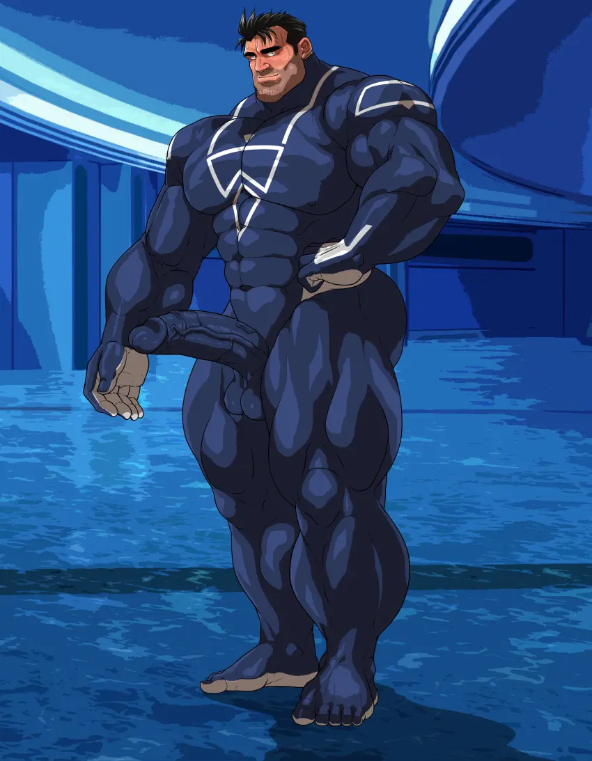 Image solo,male,penis,erection,muscular,male_only,yaoi,balls,bara,erection_under_clothes,solo_male,boner,muscles,costume,hitenmaru