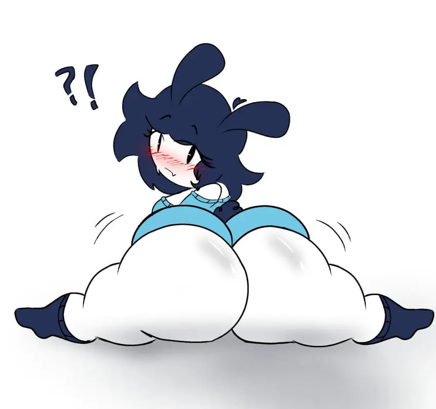 Image blush,blue_hair,big_ass,white_skin,socks,bunny_ears,ahoge,shorts,oc,sweater,twerking,splits,shiny_ass,blue_sweater,off_shoulder_sweater,hunnybunarts,alert,cj/hunnybun(hunnybunarts)