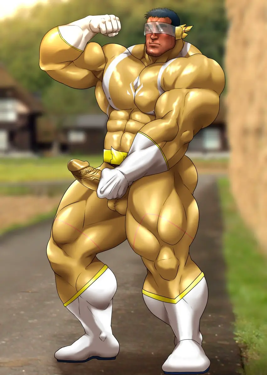 Image solo,male,penis,erection,muscular,male_only,yaoi,balls,bara,erection_under_clothes,masturbation,solo_male,boner,muscles,costume,hitenmaru