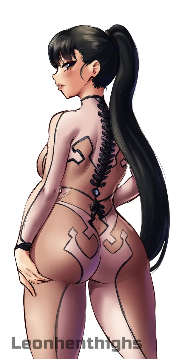 Image 1girls,female,female_only,highres,long_hair,looking_at_viewer,solo,white_background,black_hair,ass,huge_ass,ponytail,wide_hips,watermark,artist_name,tight_clothing,revealing_clothes,bodysuit,eve_(stellar_blade),stellar_blade,fully_clothed,skin_tight,png,android,skin_suit_(stellar_blade),leonart
