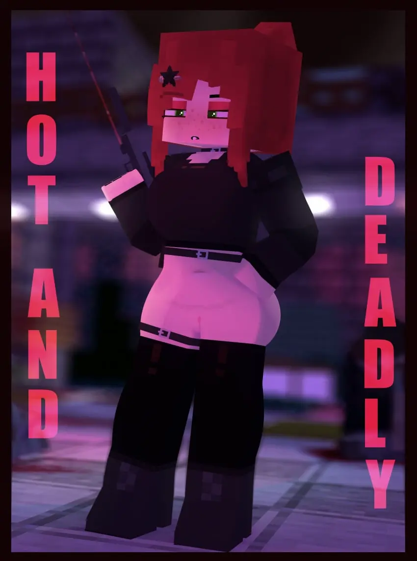 Image 1girls,big_breasts,breasts,female,human,solo,red_hair,tagme,green_eyes,3d,minecraft,wet_pussy,no_panties,bottomless,outside,erect_nipples,horny_female,armored_female,mine-imator,alyx_(mineporncraft),mineporncraft